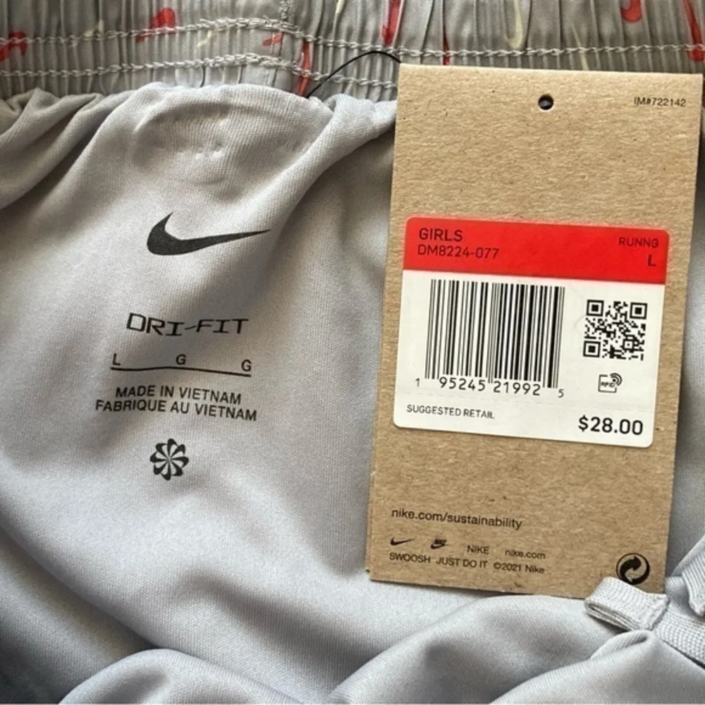 NEW Nike Large Girl's Running Shorts Tempo Gray Pink Logo Lined NWT